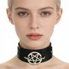 Unisex European Punk Black Leather Choker with Metal Chain and Lock Pendant.