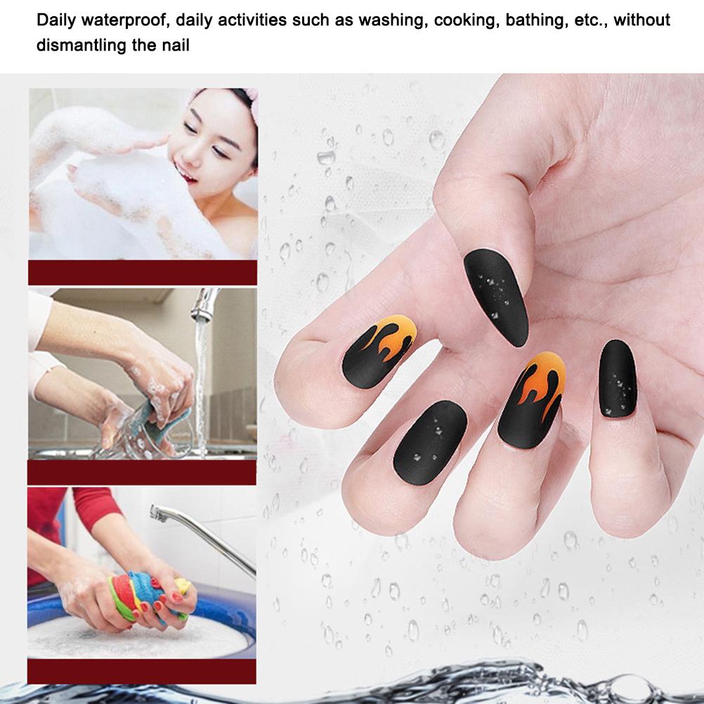 24Pcs Flame False Nails Set Black Fake Nails Nails Tips Full Cover Nails Art Night Club Press On