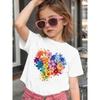 Girls Summer Crew Neck Short Sleeve T-Shirt with Heart Shaped Colorful Floral Print