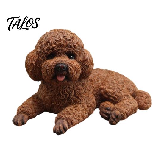 Dog Figurine Decor Realistic Teddy Statue, Desktop Small Pet Model, Cute Laying Sculpture Elegant Poodle Model for Car Dashboard, Desk, Shelf, Living