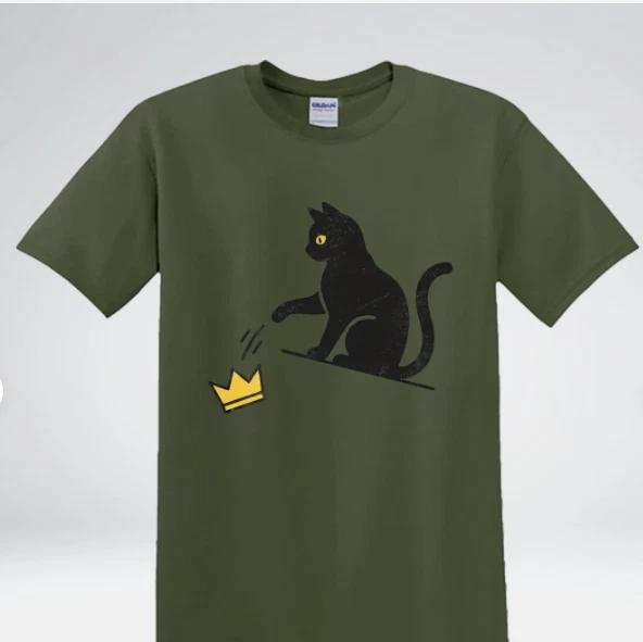 Funny Cat Knocking Crown Anti King Humor Minimalist Graphic T-Shirt 2XL
