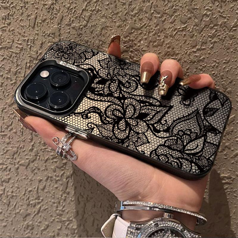 

Черный кружевной узор чехол для телефона для iPhone 17 Pro Max 16 15 14 Plus 13 12 11 Pro Max 16E 17Air X XR XS Max противоударный мягкий чехол iPhone 13 чёрный