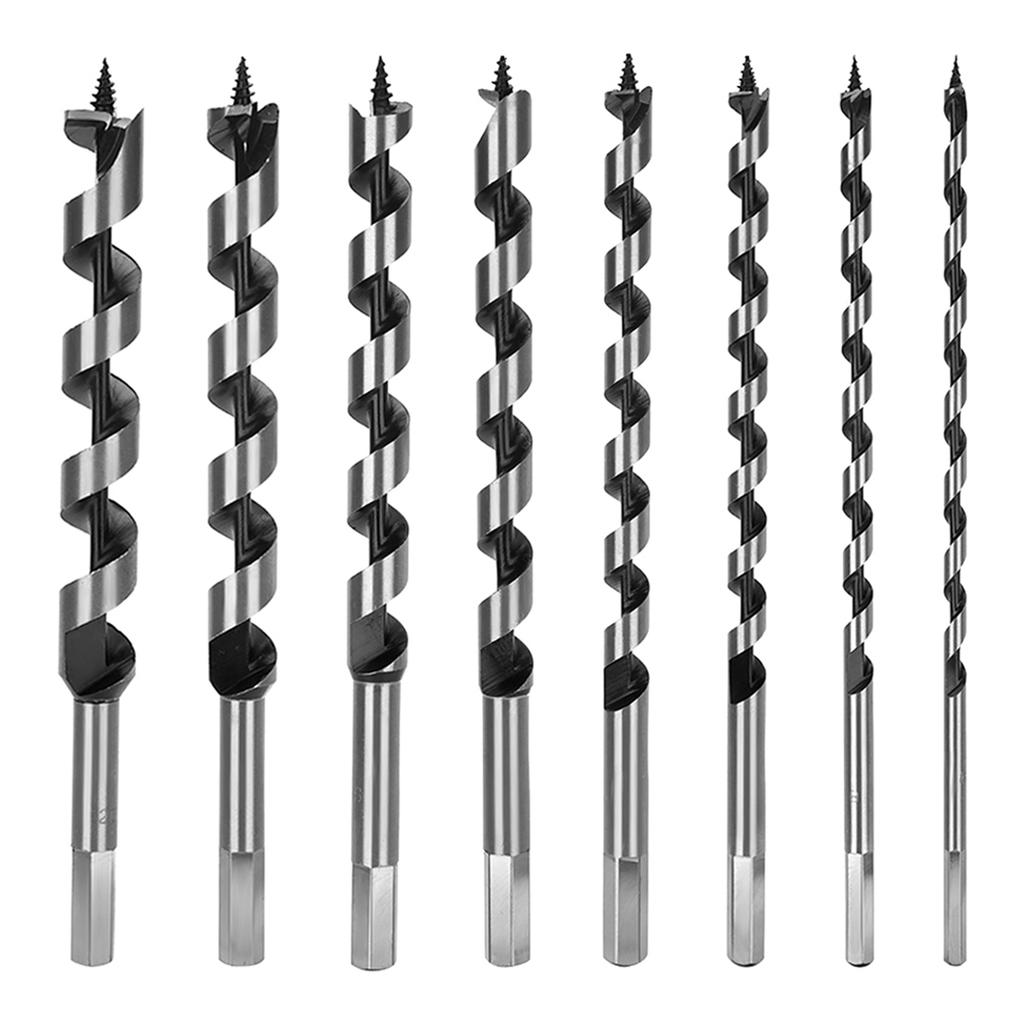 8pc Carbon Steel Auger Bit Set Wooden Case Machined Hex Shank Drill