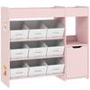 Kids Toy Storage, 9 Removable Fabric Bins, Wooden Toy Storage Units for Toys and Books for Bedroom, Nursery, Pink