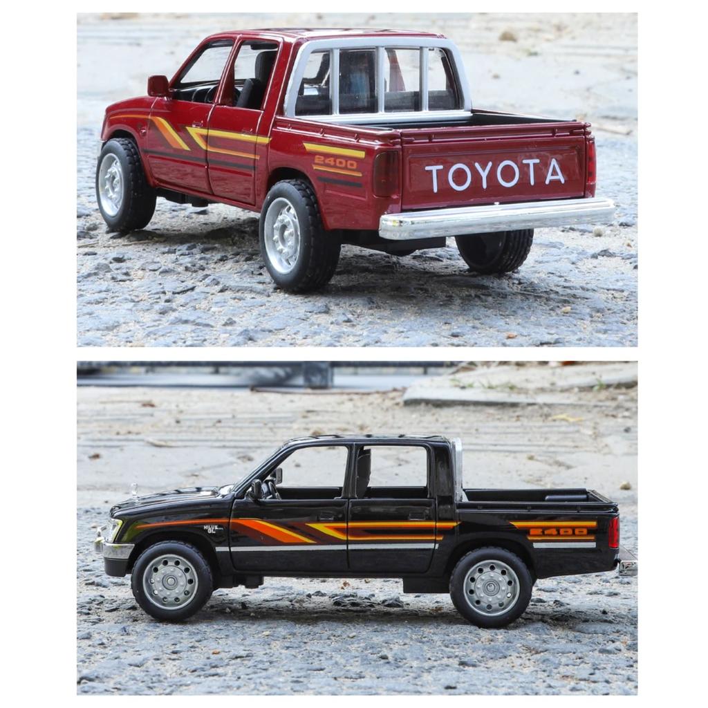 Miniatures 1/32 Toyota Hilux Off Road Pickup Truck Alloy Diecast Model Sound & Light Pull Back Toy Birthday Present for Children