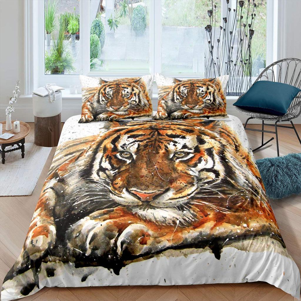 White Tiger Red Rose King Queen Duvet Cover Africa Big Cat Flower Bedding Set For Teen Adult Animal 2/3pcs Quilt Cover