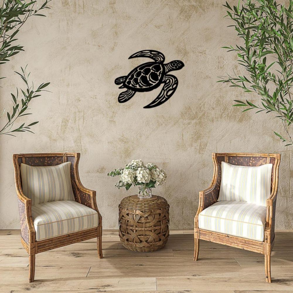 Modern Turtle Metal Wall Art, Ocean Animal Decor, Nautical Coastal Hanging Sign, Sea Wildlife Silhouette, Home Outdoor Metal Sculpture