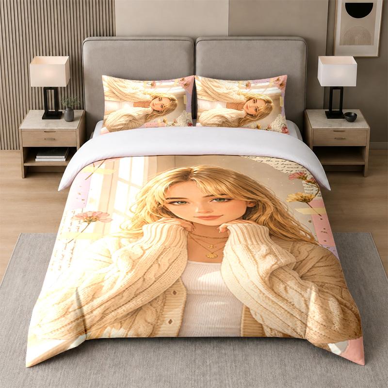 3Pcs Bed Set,Sabrina Carpenter 1 Duvet Cover and 2 Pillowcases, Printed Bedding Decor For Guest Room