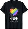 Pride Rainbow Heart Love Is Love Graphic Tee Casual Cotton Short Sleeve T-Shirt for Men