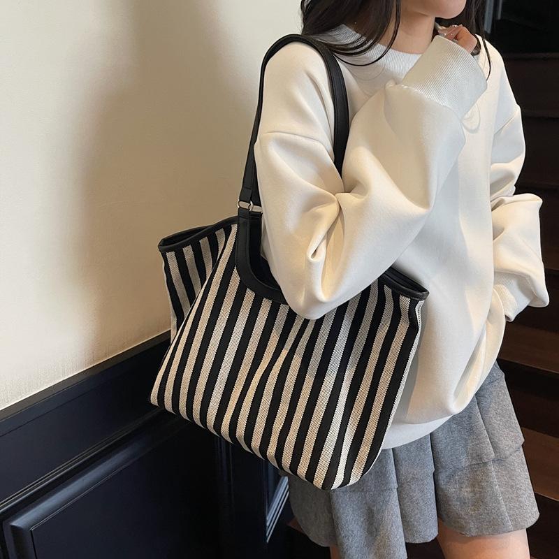 Vintage Handbag Striped Bag Women's Large Capacity Shoulder Bag