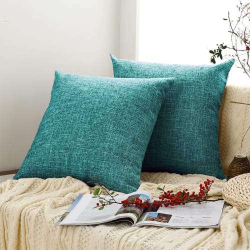 Silky Bunny Cushion Covers, 50x50cm, Nordic Style, Linen Texture, Sofa Back Covers, Solid Color, Hidden Zipper, Decorative Pillow Covers, Light Blue,