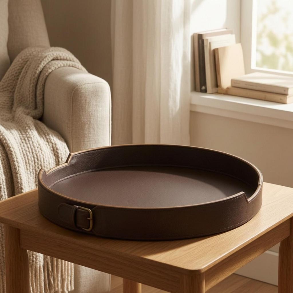 Round Serving Tray Sleek with Raised Rim Modern for Coffee Table