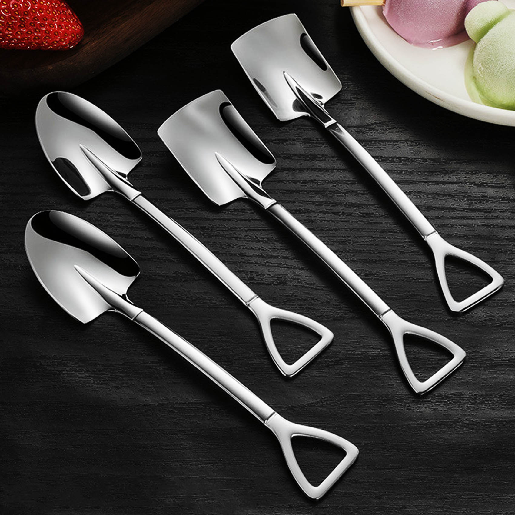 ABKS-9 Pieces Shovel Spoon Fork Shovel Coffee Spoon Shovel Handle Dessert Spoon Ice Cream Spoon Shovel Shape Fork Fruit Fork