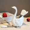 Qīwēi Luxury Swan Fruit Fork Set with Ceramic Holder