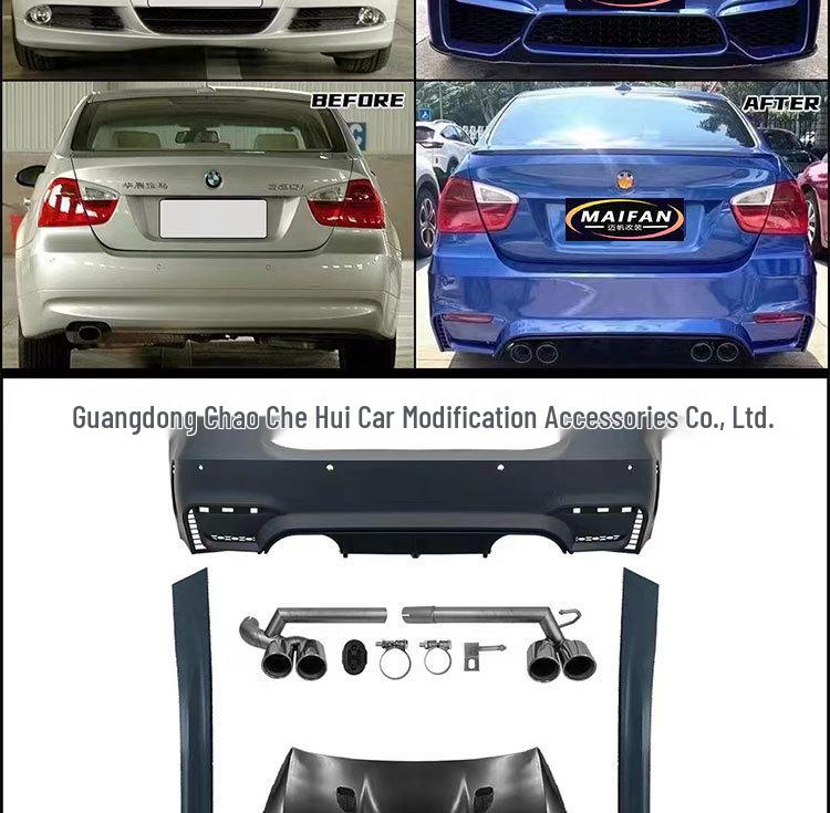 BMW 3 Series E90 Modified M4 Body Kit: M3 Front/Rear Bumpers, Grille, Hood, Side Skirts, Fenders (05-12 Models)