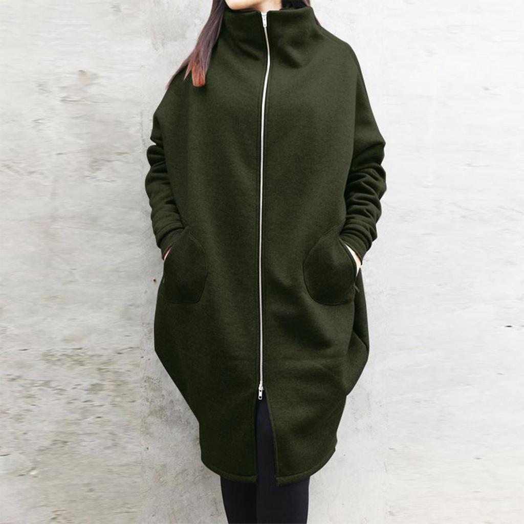 Women's Casual Loose Long-sleeved Zipper Hooded Long Padded Sweatshirt Coat