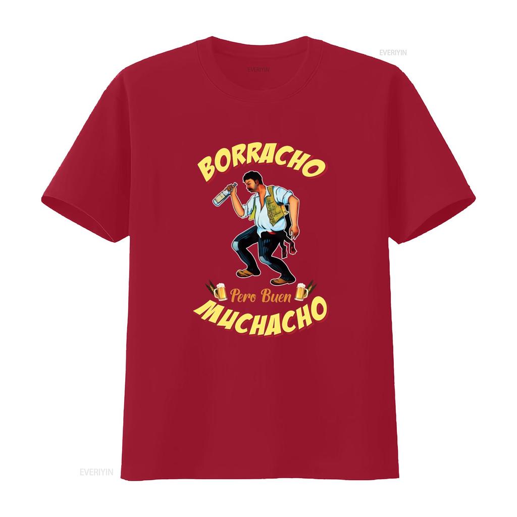 Borracho Pero Buen Muchacho Funny Mexican Loteria T Shirt Good Boy Design for Unique Style Vintage Washed Slightly Breathable