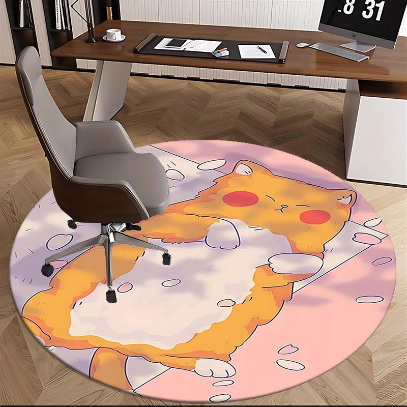 1pc Anime Cat Round Carpet Office Chair Mat, Non Slip Rug for Home Decor, Gift, Office, Living Room, Bedroom