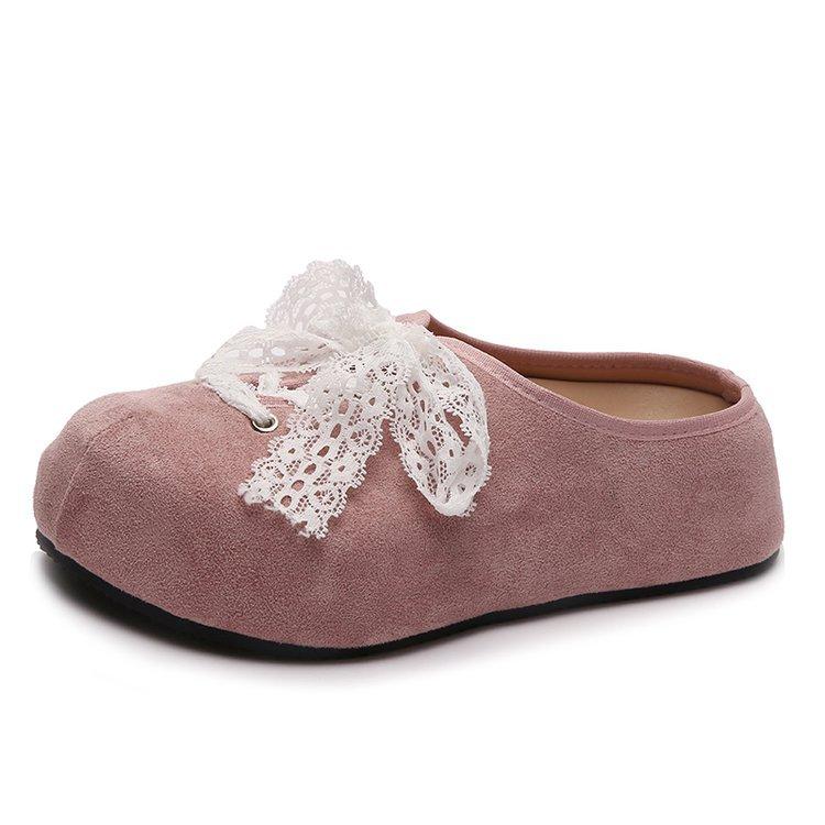 

[Yushilai] 2025 new fairy must-have sweet college style slippers lace embossed personality and comfort 40 розовый