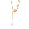French Trend Personalized Fashion Jewelry, Titanium Steel Gold-Plated Snake Bone Chain Imitation Pearl Fringed Pendant Necklace Women