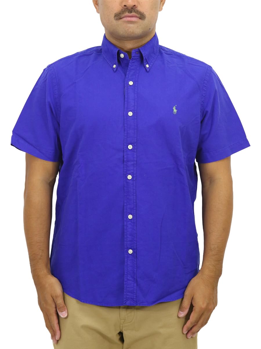 

Рубашка поло Ralph Lauren Classic Fit с коротким рукавом, вышитым пони и винтажным оксфордом RL, не заправленная, размер L, мужская, на пуговицах, ткань, посадка, L, синий
