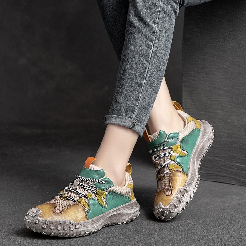 Fashion GKTINOO Lace-up Shoes Women Sneakers Genuine Leather Mixed Colors 2025 New Handmade Comfortable Retro Platform Sneakers