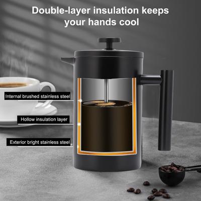 350ml Capacity Coffee Press Pot Double Wall Insulated Triple Filter Coffee Press  For Home Use
