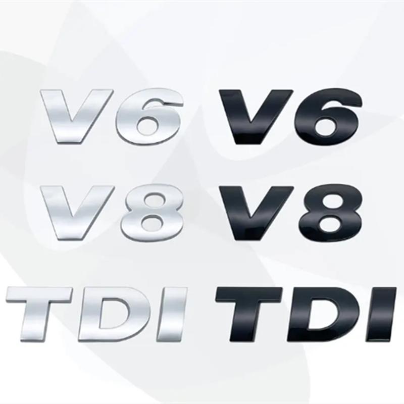 Car Styling ABS Chrome Silver Black Sticker V6 V8 Displacement Badge TDI Font Car Tail Emblem Badge Decal For Touareg Car Accessories