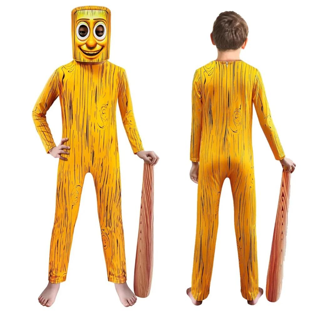 Costume Cartoon Tung Tung Tung Sahur per Bambini Tuta a Manica Lunga per Bambini Tuta da Palco Halloween Carnevale Set Tuta Maschera