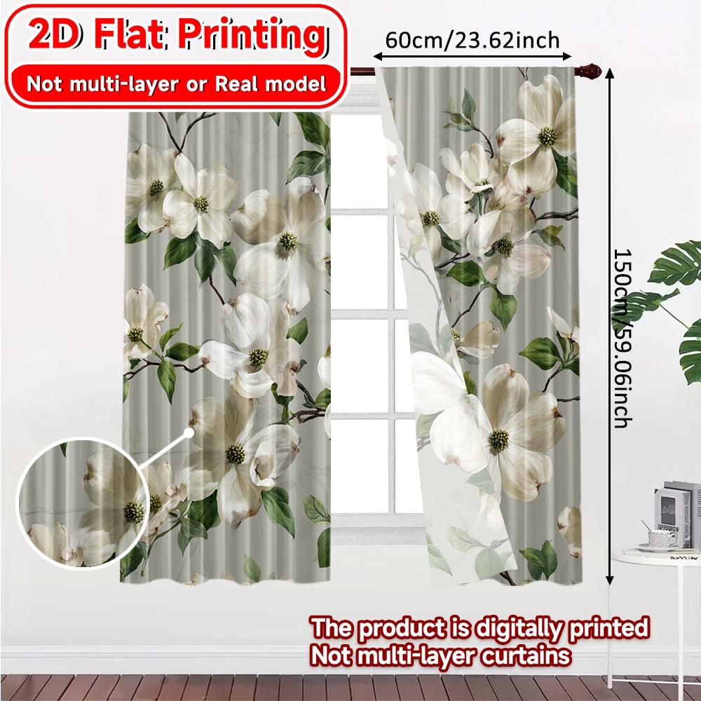 2D Flat Printing  2pcs Floral Cascade Fashionable Modern Curtains Yarn Curtains Decorations Inside Use for Bedroom   Living Room