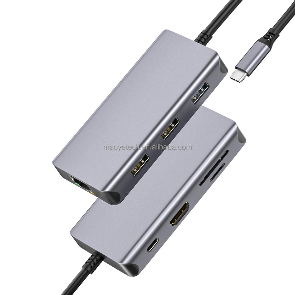 Quick Ship 8-in-1 Type C Hub Ethernet 4K HD SD TF Card Reader with PD 100W USB Port in Stock USB C Braided Docking Station