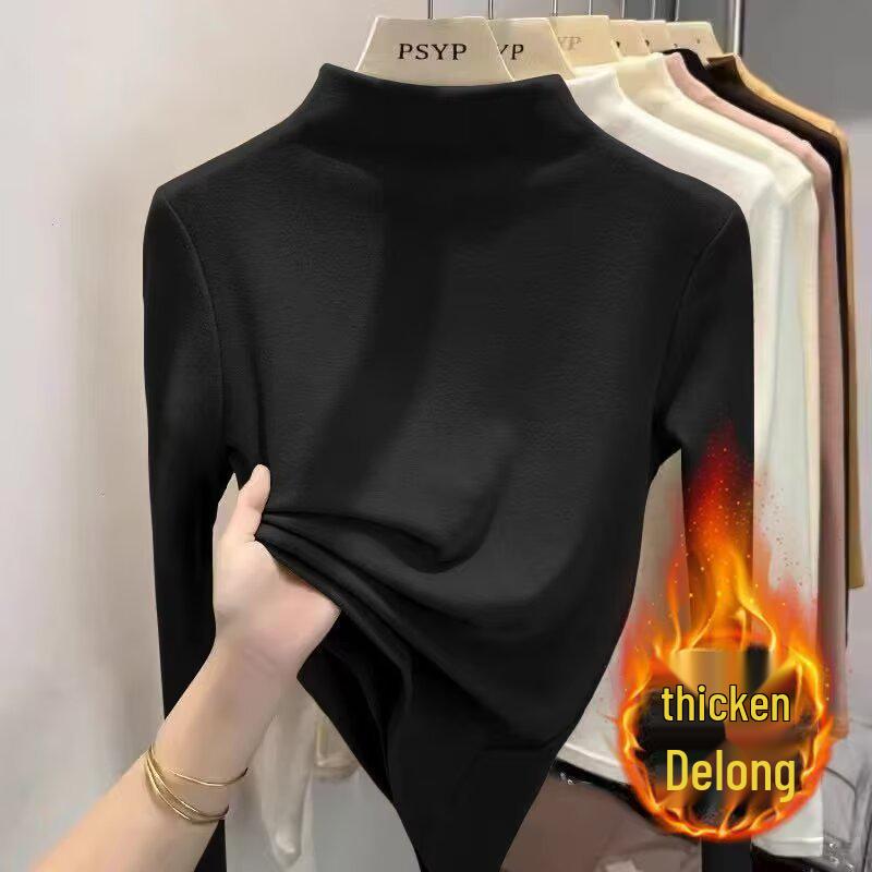 2024 Autumn/Winter White Cashmere Half-High Neck Long Sleeve Pullover Luxurious Base Layer T-Shirt