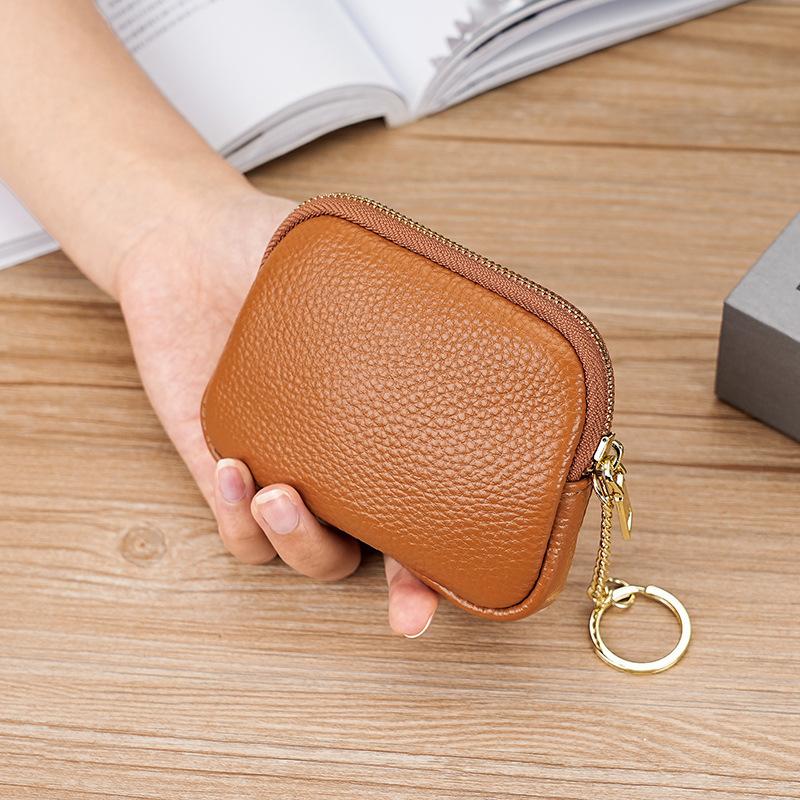 Mini Coin Purse Keychain for Women, PU Leather Zipper Small Wallet, Portable Coin Pouch for Cash Cards Keys, Compact Key Ring Wallet Bag