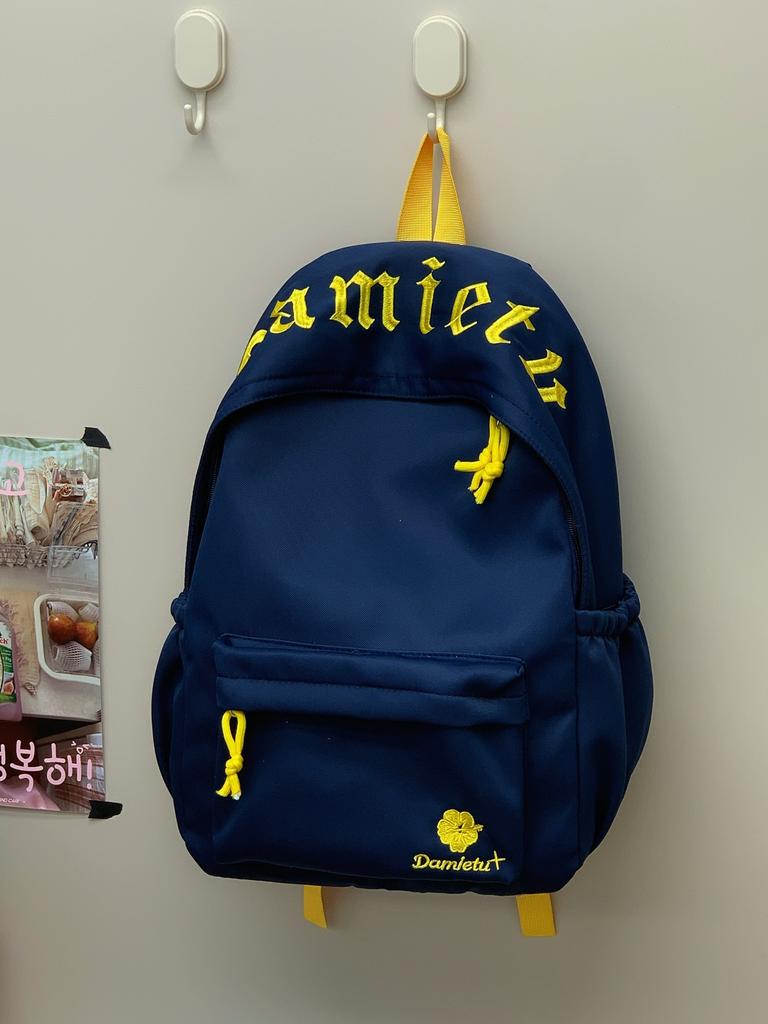 Schoolbag Japanese texture light blue letter embroidery casual backpack primary school students class holiday cram school lightweight small schoolbag