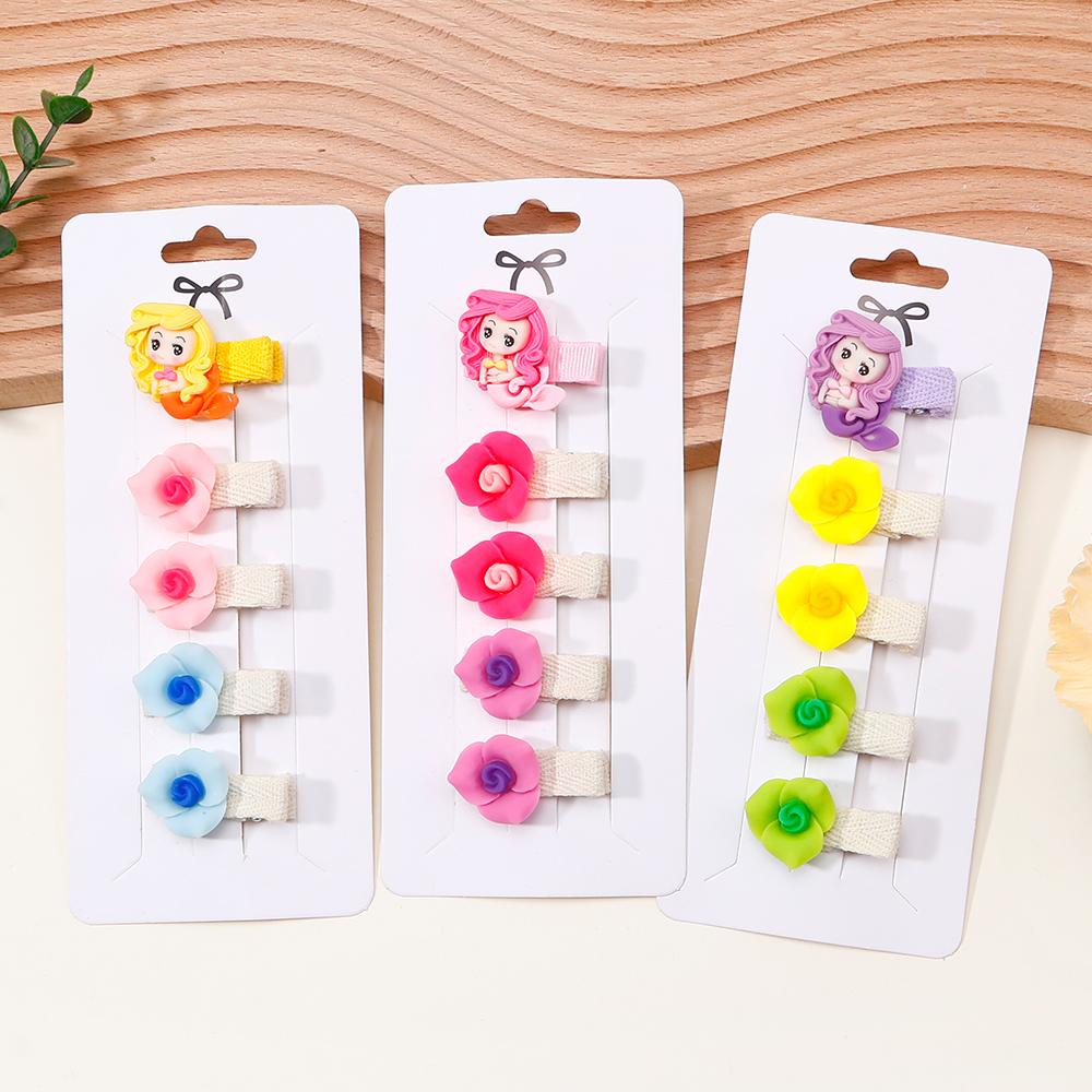 5Pcs/Lot Mermaid Solid Color Flowers Hair Ring Hair Clips for Kids Fashion Headdress No Harm to Hair Baby Hair Accessories