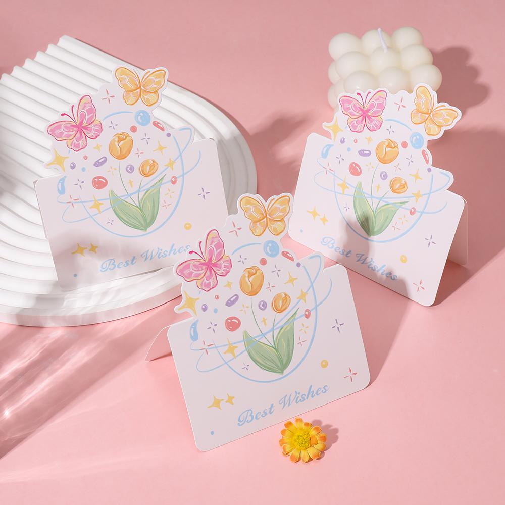 5Pcs Portable Cute Flower Thank You Card Three-Dimensional Bouquet Greeting Cards Birthday Greeting Card For Mother's Day Gift