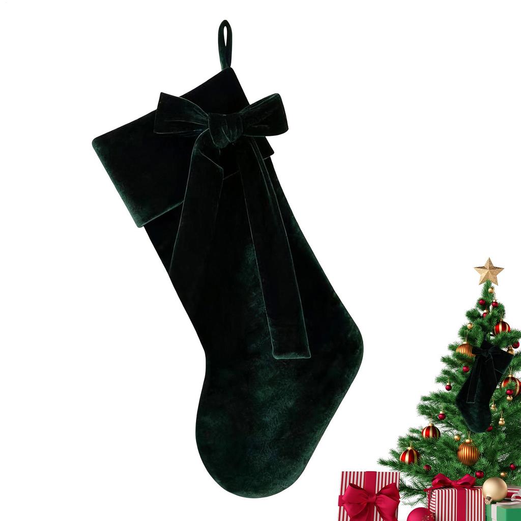 Red Green Thick Christmas Stocking Velvet Bow Stockings Decoration Gift Bags Christmas Tree Fireplace Mantel Stair Decorations