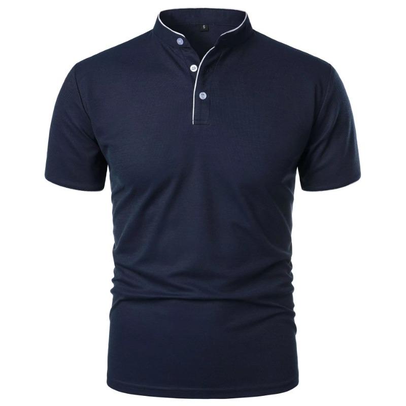 Men's Short Sleeve Collar Polo Shirts Summer Solid Color Casual Polo Shirt Trendy Breathable Loose Basic Splice Oversize Top