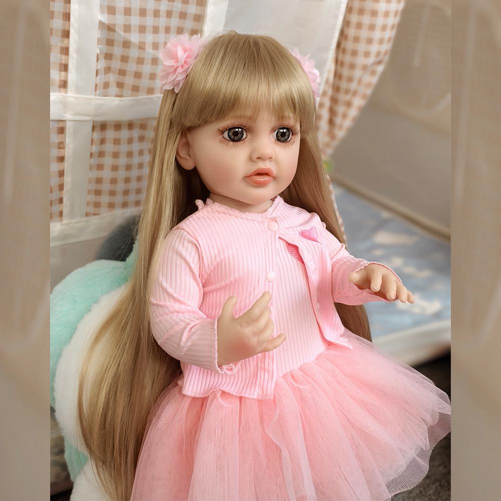 Full Vinyl Rebirth Doll Toy Simulation Baby Girl 55cm Companion Dress Up Dolls Toys Gift For Children