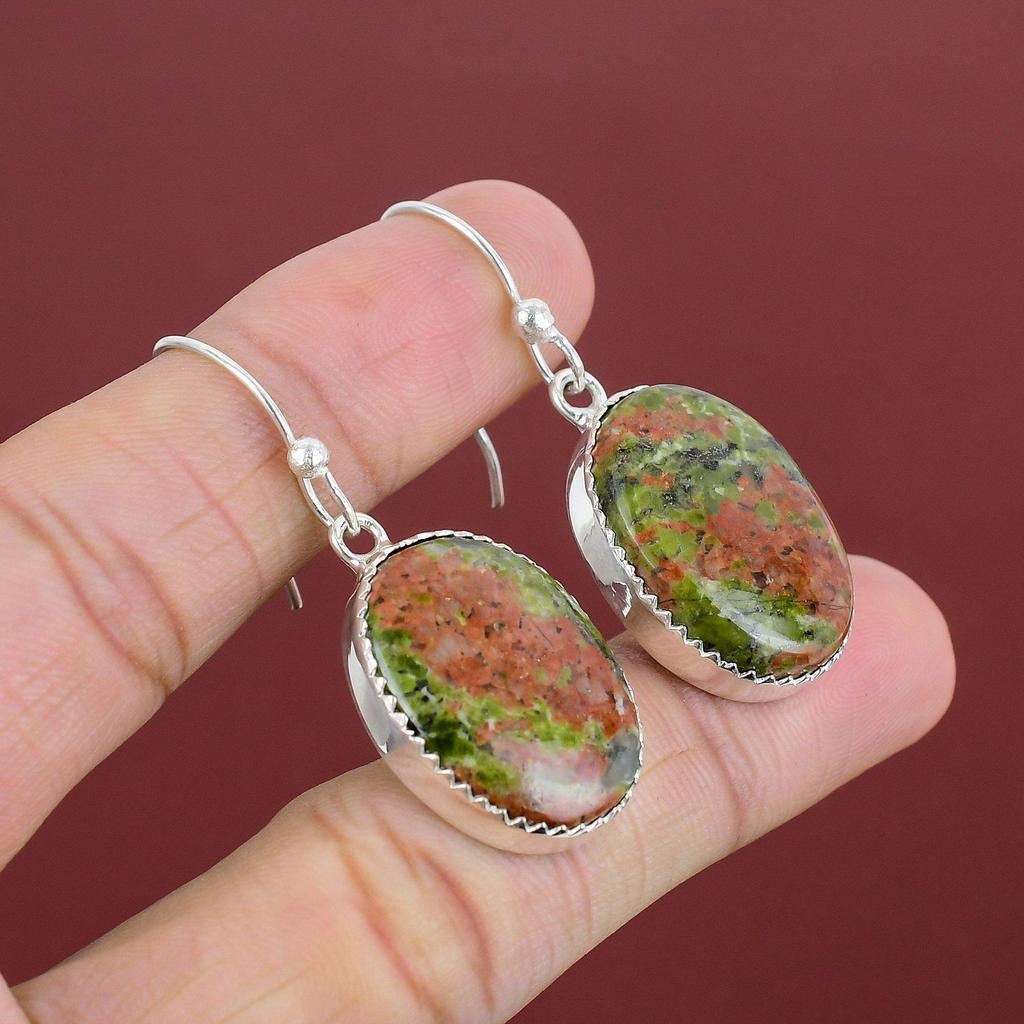 Unakite Earring 925 Sterling Silver Earring Handmade Earring Unakite Real Gemstone Jewelry Brand New Earring Anniversary Gift Silver Jewelry