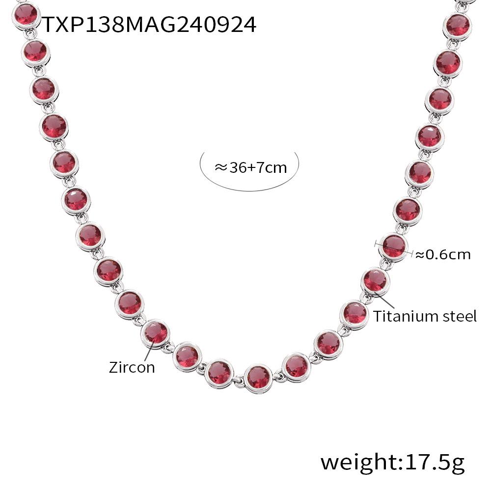 Bohemian Zircon Jewelry Set: Colorful Beads, Round Necklace & Bracelet, Titanium Steel with PVD Plated 18K Gold.