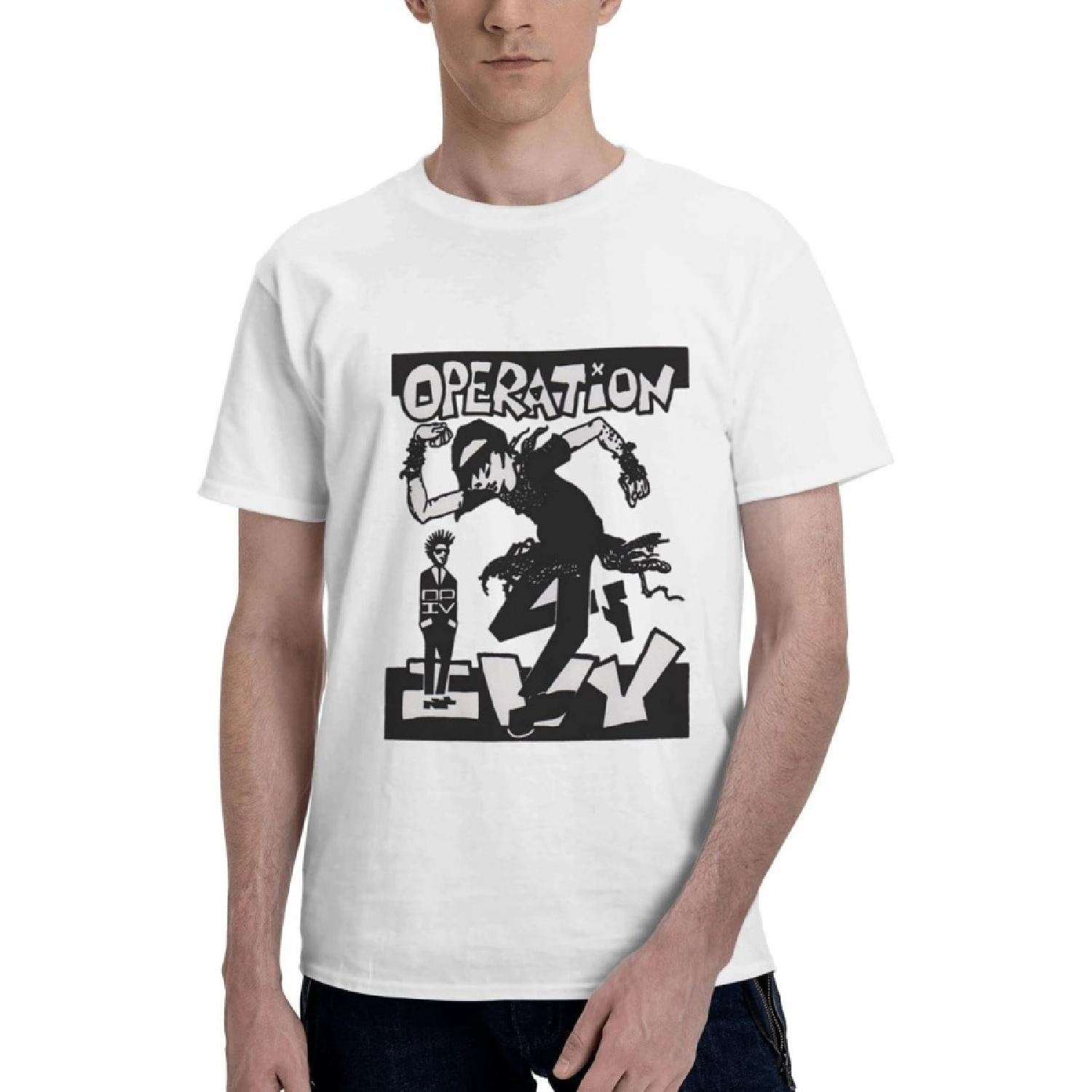 Mens T-Shirts Operation Ivy Print Short Sleeve Tops Sports Fitness Crew Neck Casual T-Shirts XXXXXL белый