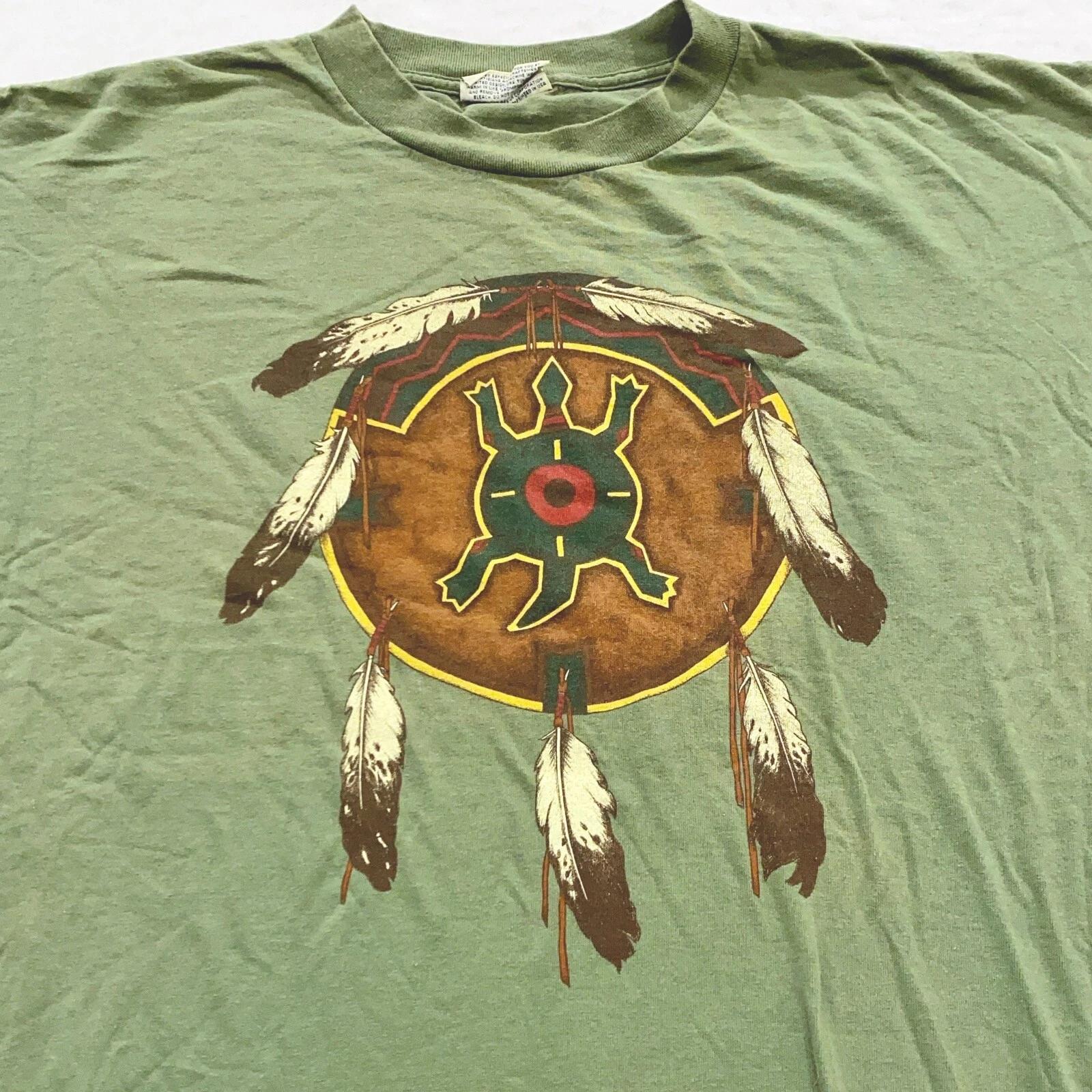 

vintage 90s GREEN TURTLE SHIELD CHEYENNE NATIVE AMERICAN T-Shirt XL soft 3XL