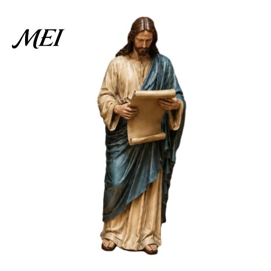 Spiritual Gifts for Easter Christmas Jesus Reading Book Resin Figurine, Small Religious Statue Bookshelf Mantel Prayer Baptism Communion Believers