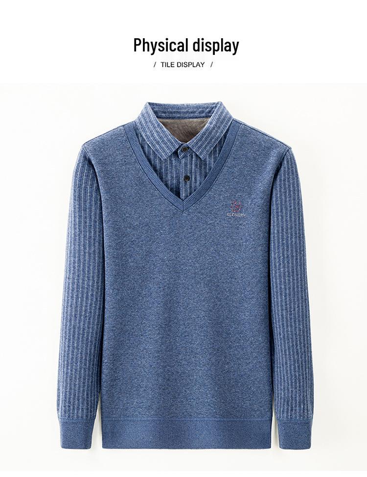 Men's Winter Wool-Feel Sweater: Skin-Friendly, Fleece-Lined, Faux Thickened, Shirt Collar, Knitted Base Layer