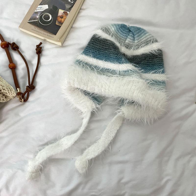 Wool Hat for Women with Small Faces, Winter Braids, Thickened Warm Ear Protection and Cold Protection, Versatile Plush Knitted Hat
