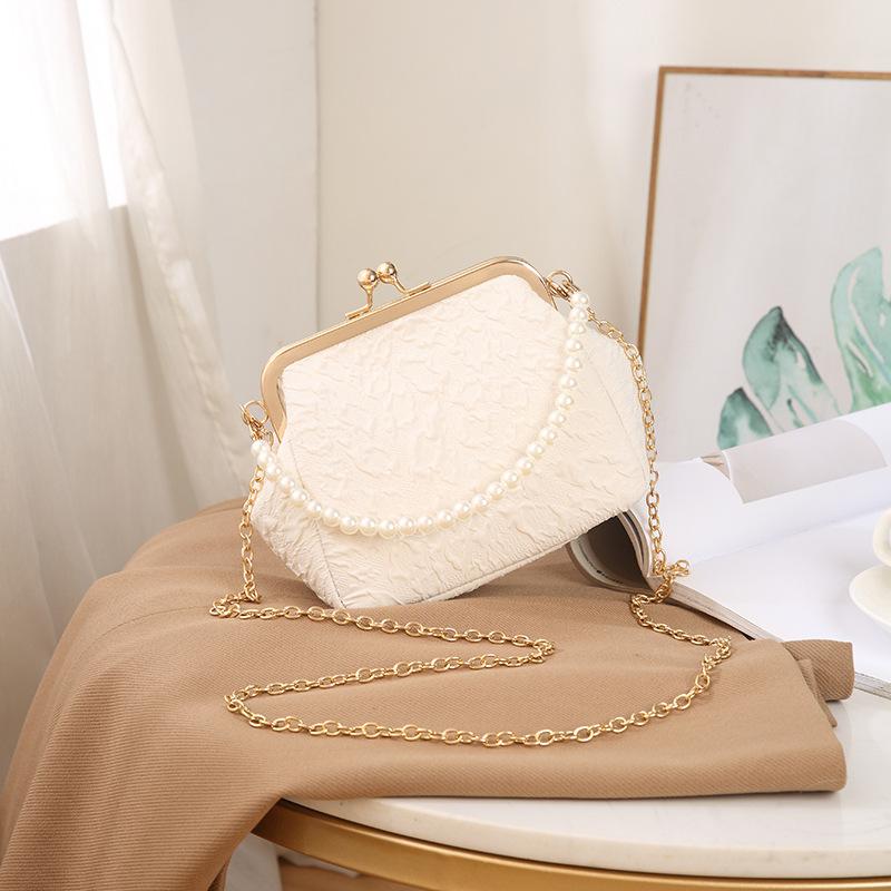 Bag Women's Pleated Shell Bag New Women's Bag Crossbody Bag Mobile Phone Bag Beaded Handbag Mini Gold Bag