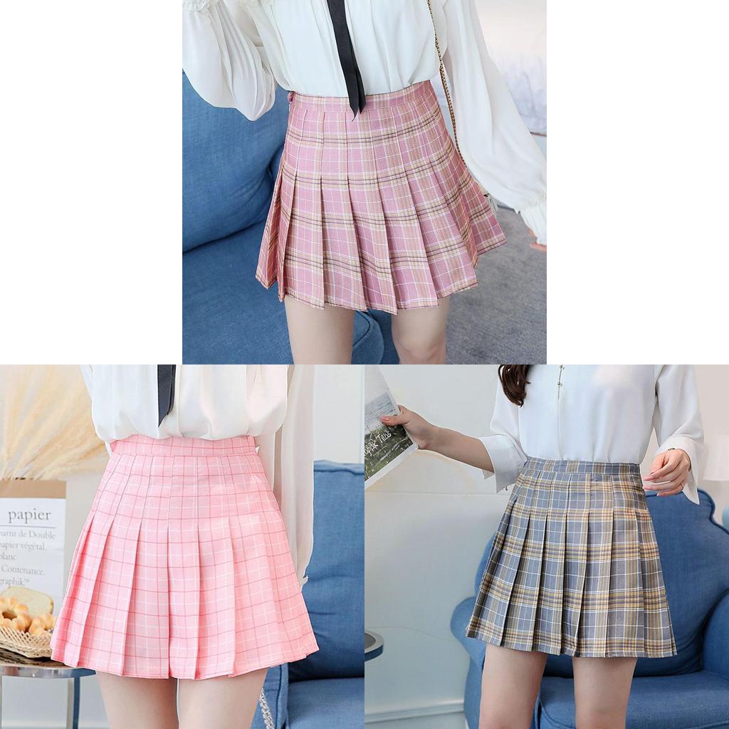 College Style Pleated Skirt For Women With Spliced Fabric And High Waist Fit For Teen Fashion
