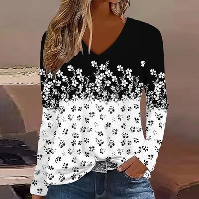 Plus Size European and American Fashion 2025 Women's Elegant V-neck Long Sleeve T-shirt
