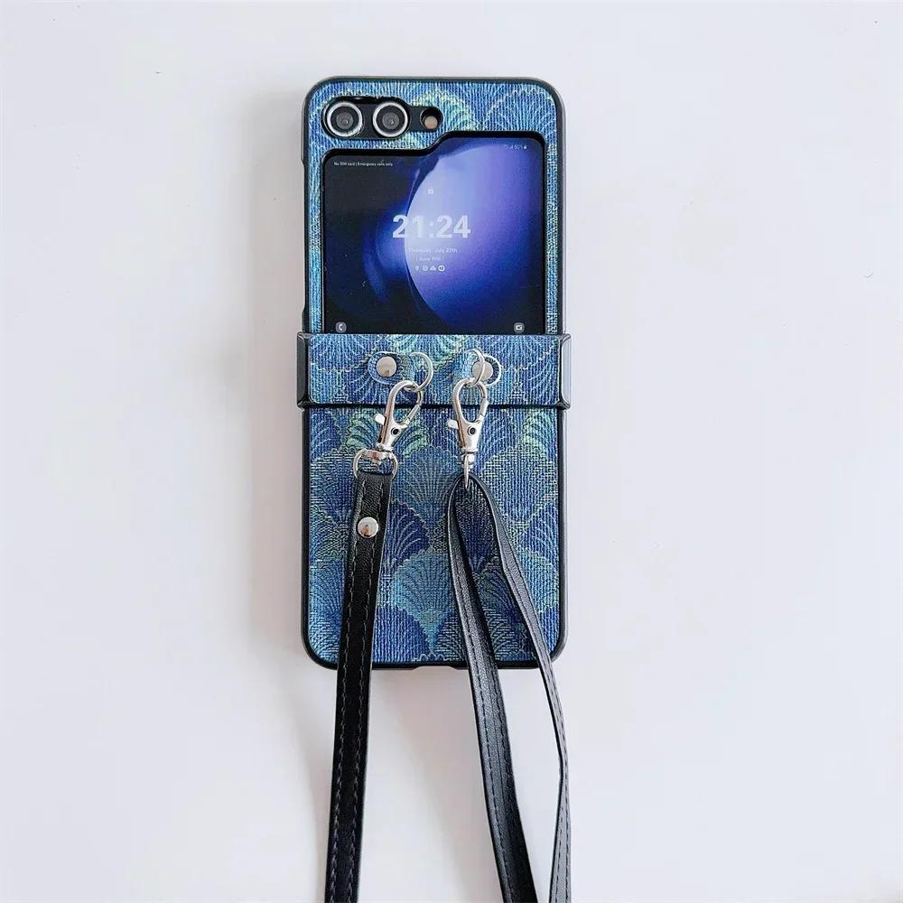 Tribal Pattern PU Leather Crossbody Lanyard Phone Case for Samsung Galaxy Z Flip 6 5 4 3 5G Hinge Protection Shockproof Cover